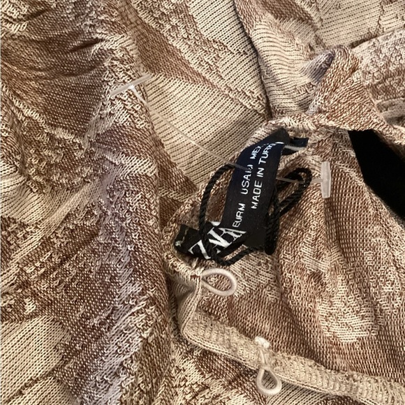 Zara Printed Jacquard Tie Waist Crinkle Wrinkle Effect Long Sleeve Midi Dress - Picture 9 of 9